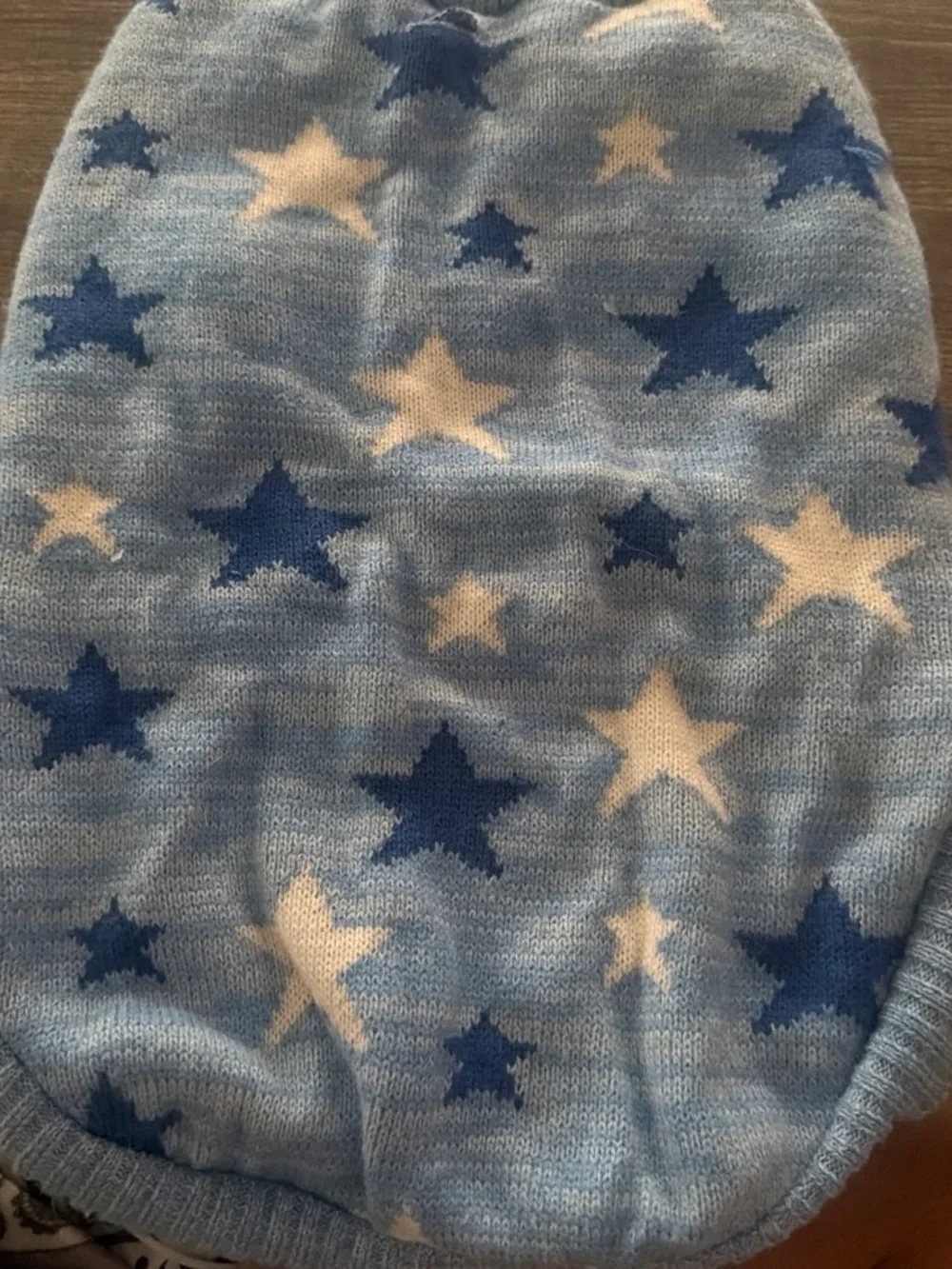 Blue Star Knit Dog Sweater with Ribbed Openings